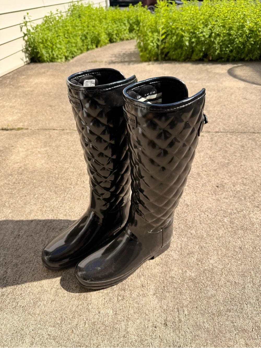 Hunter Black Quilted Gloss Tall Rain Boots - Women